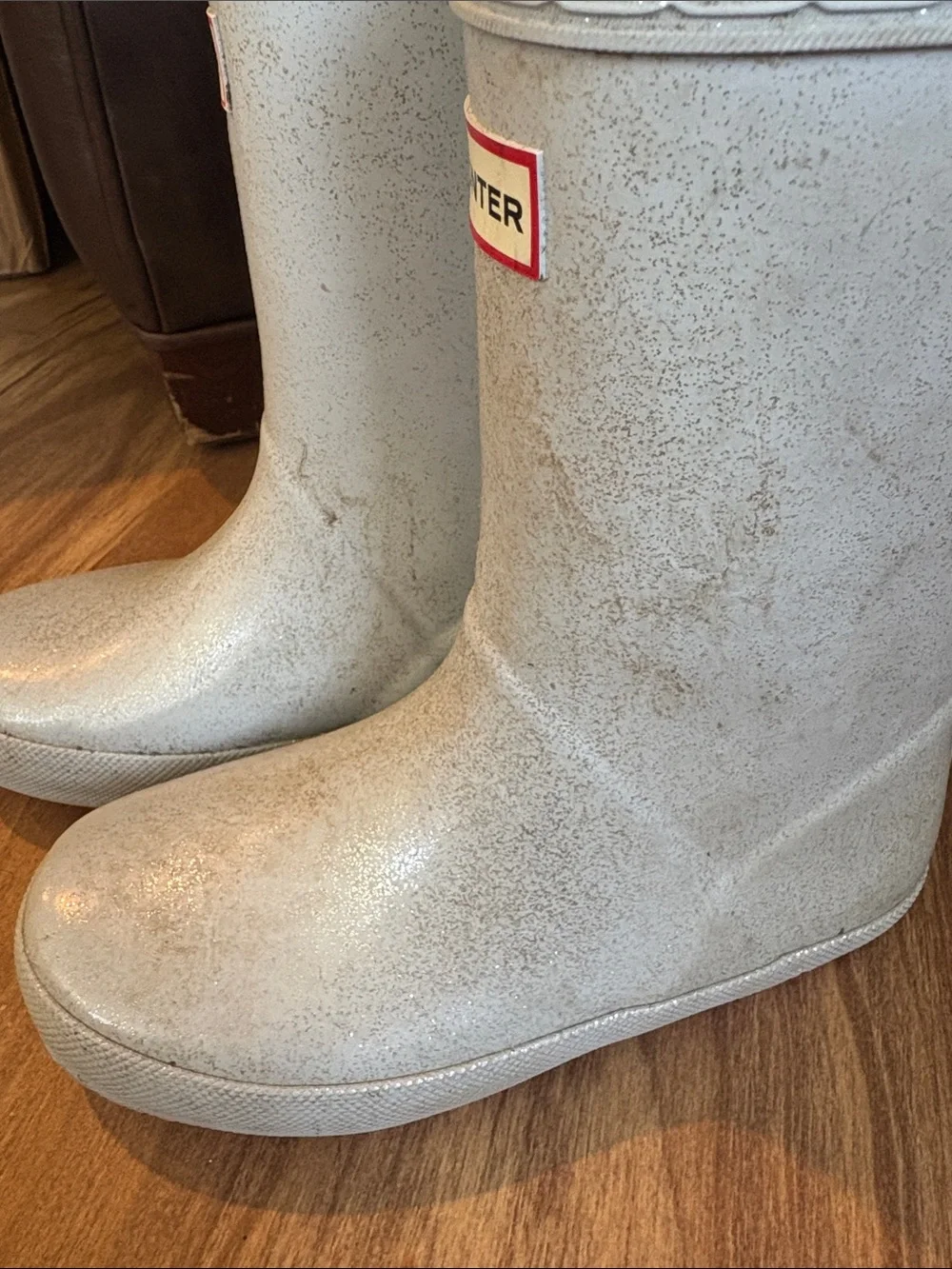 Hunter Kids' Silver Glitter Rain Boots